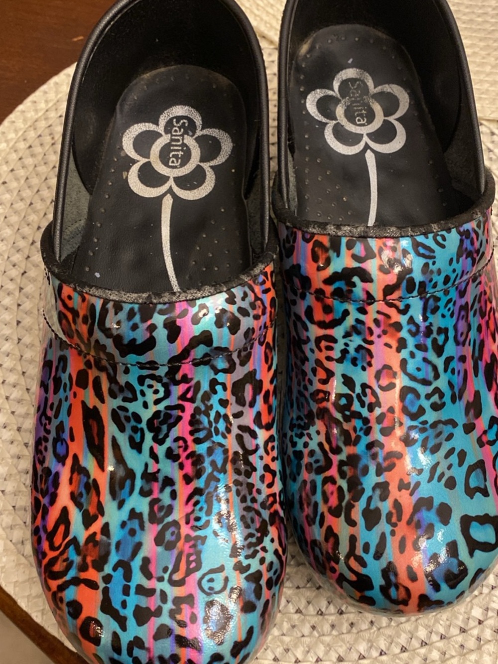 Sanita Rainbow Leopard Print Slip-On Clogs